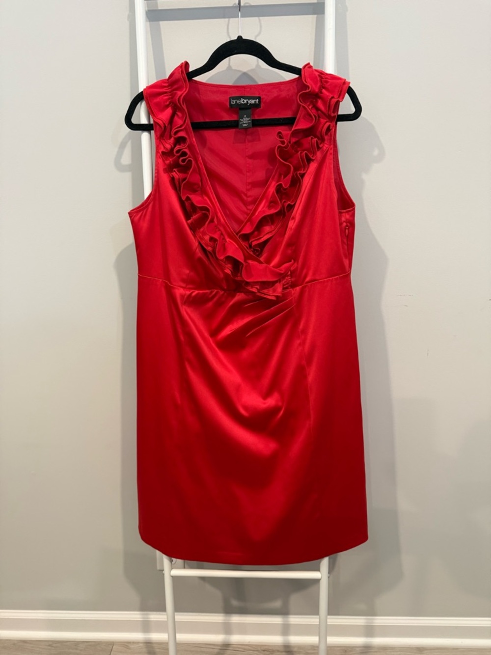 Lane Bryant Red Satin Ruffle V-Neck Mini Dress